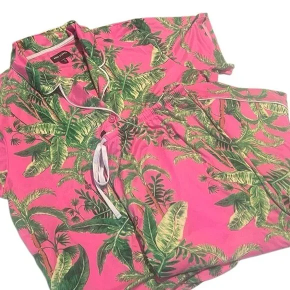 Room Service Pink & Green Palm Tree Print Pajama Set Size XXL - Picture 3 of 12